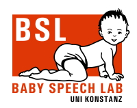 Logo of the Baby Speech Lab containing a drawing of a crawling baby